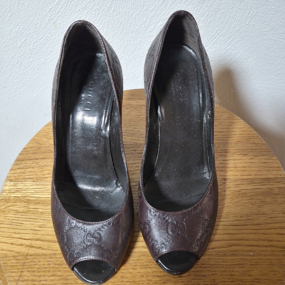 Gucci Women's Brown Peep-Toe Pumps